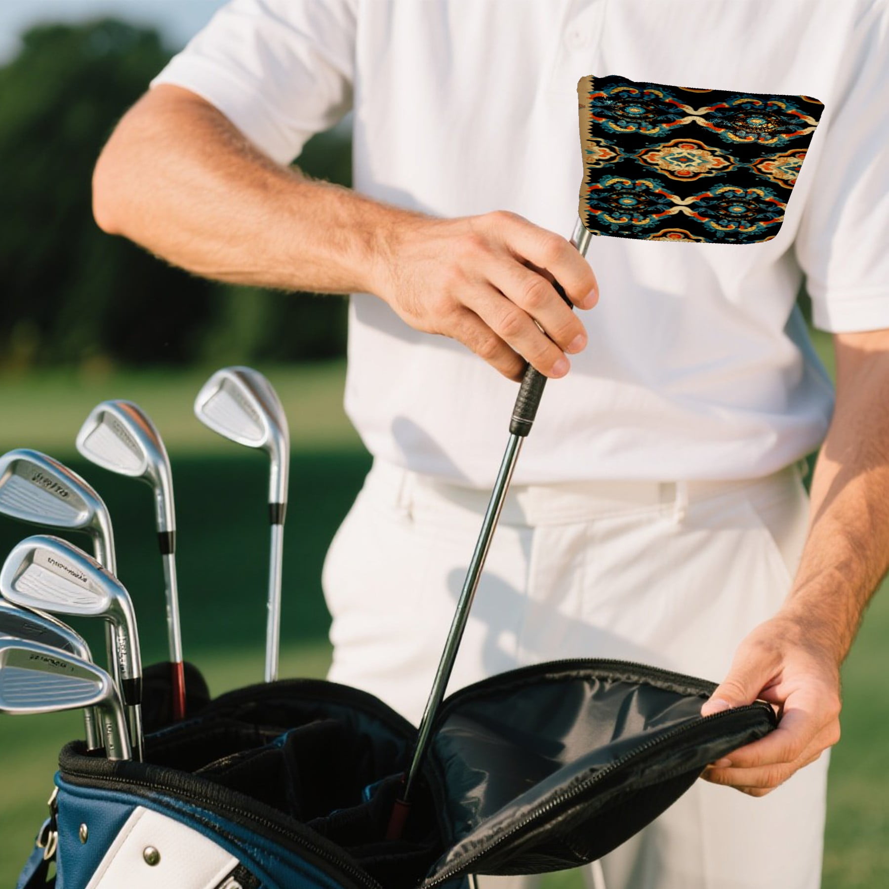 Golf Club Head Cover Waterproof Leather Golf Headcovers Velvet Lined Golf Cover,Golf Club Covers for Driver Club Head Covers for Women Men Oriental Ornament Pattern