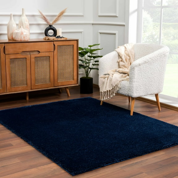 Hauteloom Heavenly Solid Shag Area Rug for Living Room Bedroom - High Pile Fluffy Carpet - Soft Shaggy Cozy Plush Rug - Navy Blue, Dark Blue - 5'3" x 7'