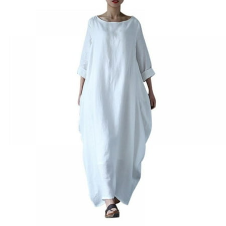 

Dress For Women Round CollarVintage Half Sleeve Cotton Loose Casual Long Skirt Sexy Dress