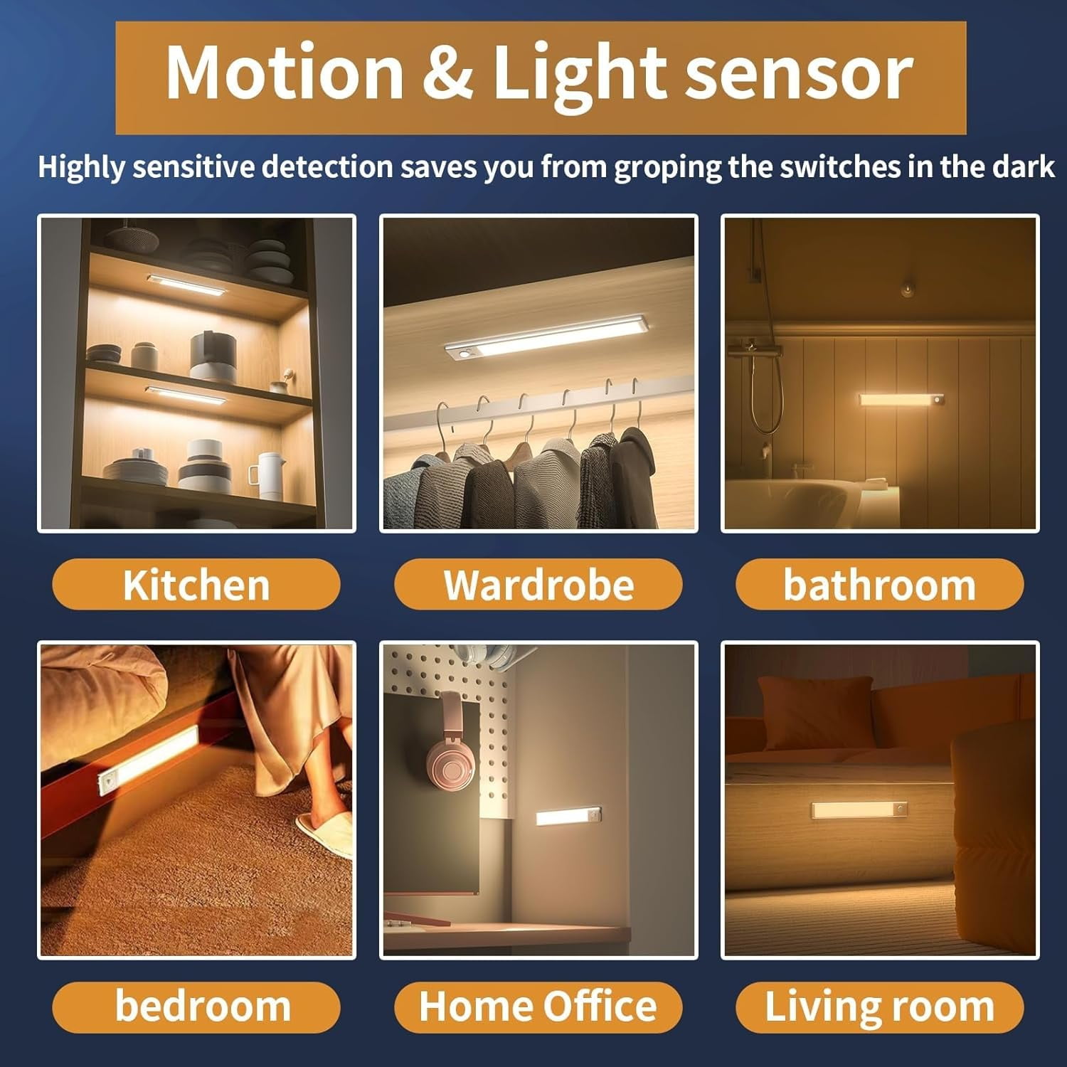 9.5 Inch 2-Pack Rechargeable Motion Sensor Light Bar, Magnetic Dimmable Under Cabinet Lighting, 3 Color LED Closet Light for Kitchen Stairs