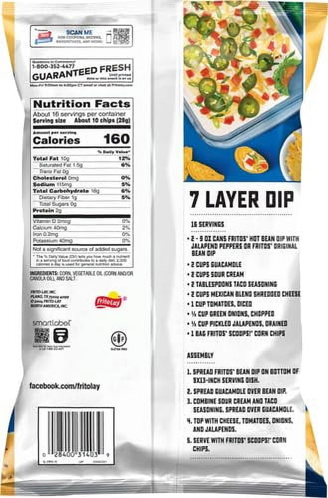 FRITOS® Scoops! Corn Chips, Party Size, 15.5 oz Per Bag With Olive Green Bowl By ValueNest