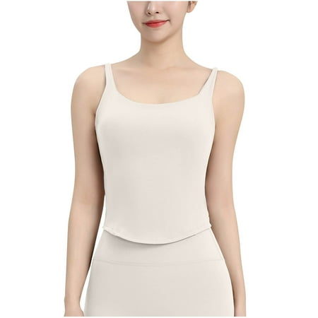 RYRJJ Workout Tank Tops for Women with Built in Bra Sleeveless Gym Cropped Tops Seamless Padded Athletic Yoga Shirts(White S)