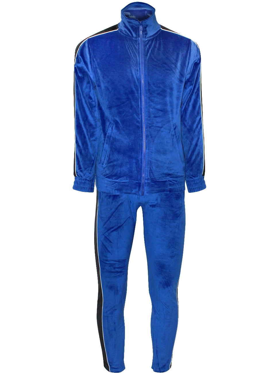 Rebel Minds Men’s Velvet Tracksuit Zipper Jacket Jogger Pants Set Black