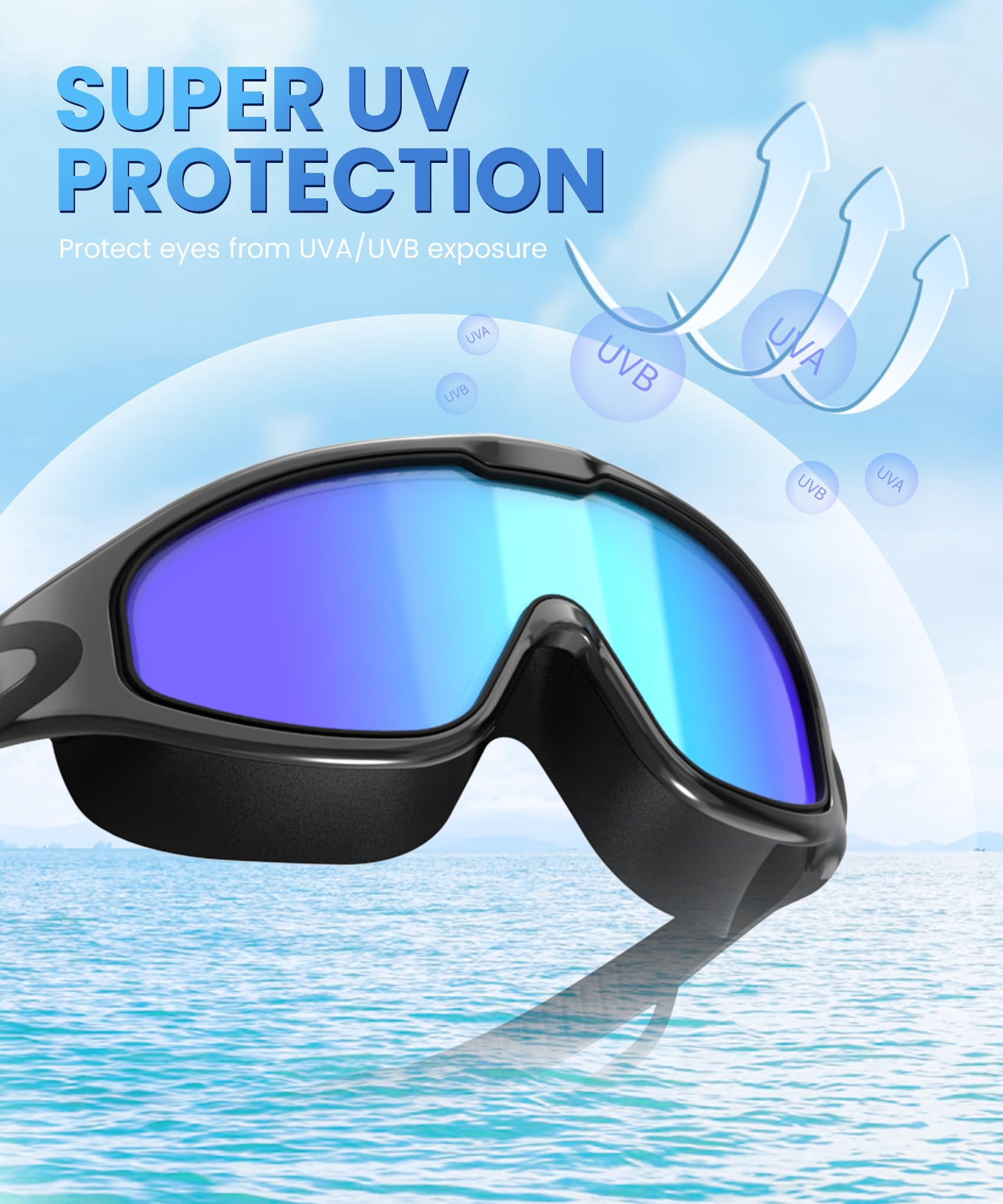 Mapskey Swimming Goggles for Adult Men Women ,No Leaking Leakproof Wide Angle Shatterproof Lenses with UV400 Protection Anti-Fog