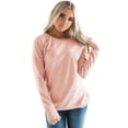 thumbnail image 3 of Women Gold Zip Detail Pink/Light Blue Pullover Sweatshirt, 3 of 8