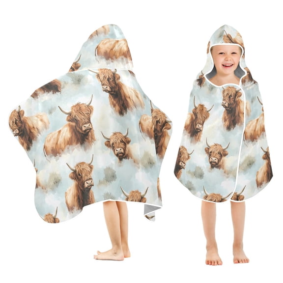 joogoo Highland Cattle Flower-w7 Kids Hooded Beach Towel Baby Bath Towel 23.5"x50"