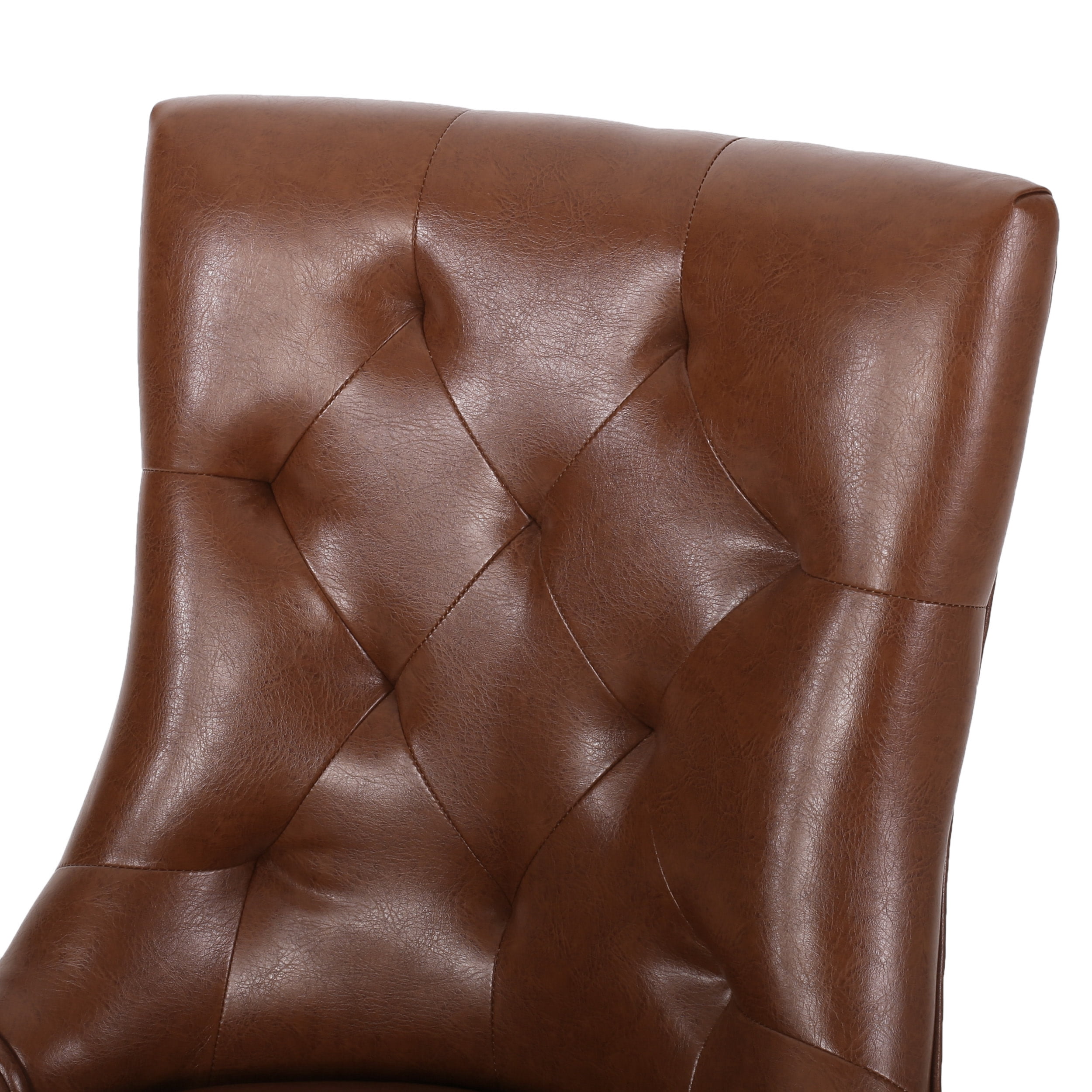 Noble House Will Faux Leather Dining Chairs, Set of 2, Cognac Brown, Dark Brown