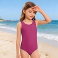 thumbnail image 2 of Grblisyd Girls' One Piece Swimsuit Solid Color Bathing Suits Crew Neck Racerback Swimsuits Size 2-13 Years, 2 of 6