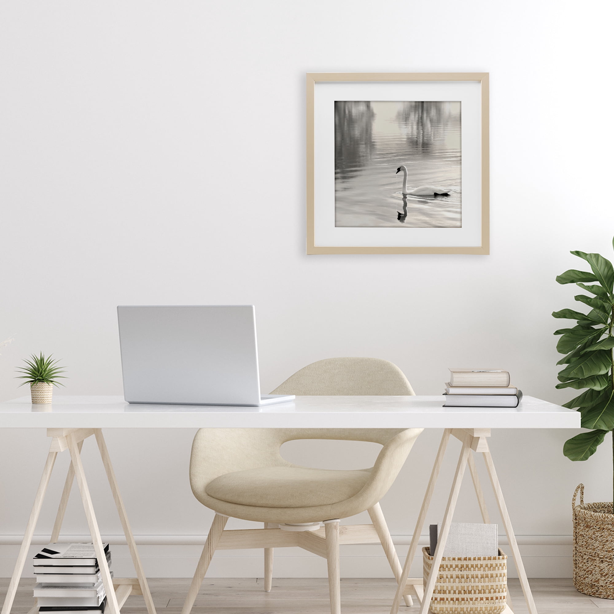 Stupell Industries Morning Sunlit Swan Birch Framed Print Under Glass, design by Nicholas Bell