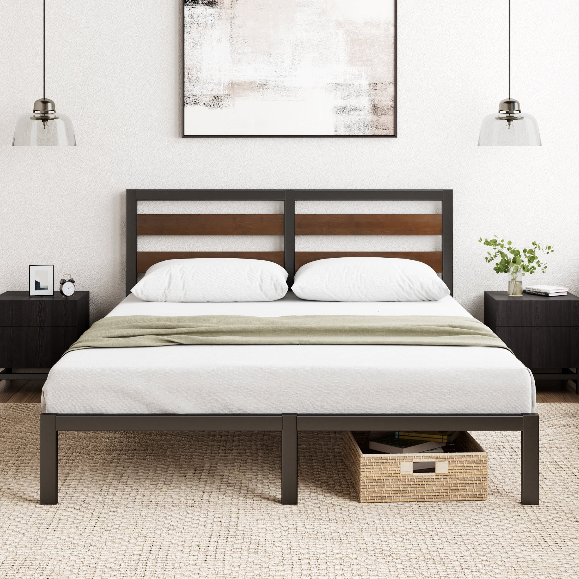Zinus 35" Shen Bamboo Wood and Metal Platform Bed Frame, Queen