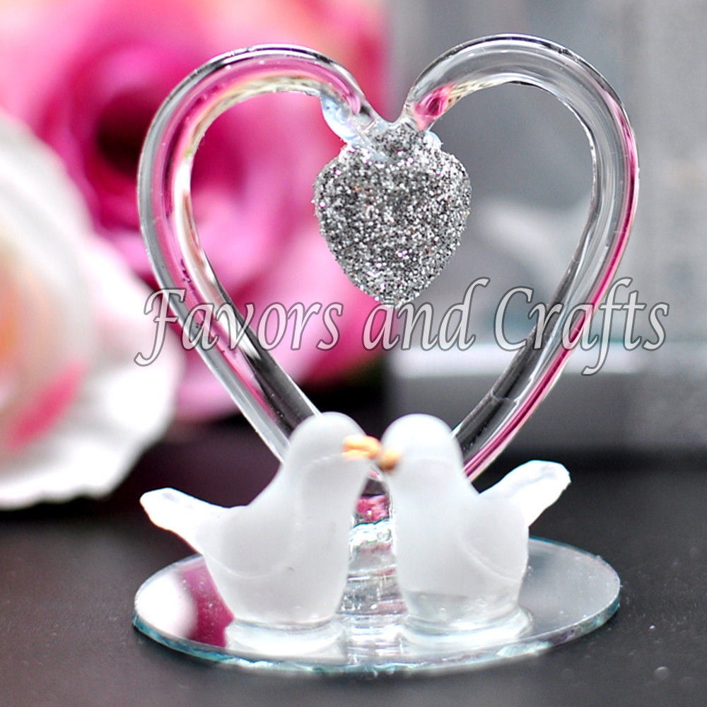 12 Glass Heart Doves Wedding Favors Boxes Anniversary Gift Recuerdos Boda 