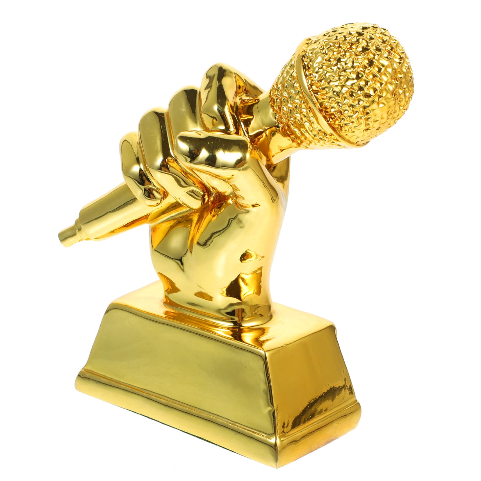 Toyandona Microphone Sculpture Trophy Microphone Golden Resin 1Pack for Award Ceremony