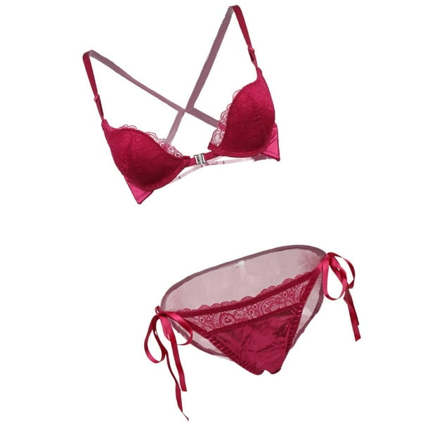 Conjunto de lencería femenina con sujetador con aros y braguita Vino rojo