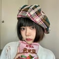 thumbnail image 4 of Ins All-match Plaid Berets Caps for Women Face Small Contrast Color Matching Painter Hat Pumpkin Hats Sombreros De Mujer (2,56-58cm), 4 of 6