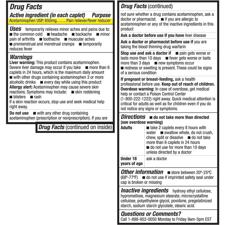 HealthA2Z Pain Relief Extended Release Acetaminophen 650mg 8 Hour