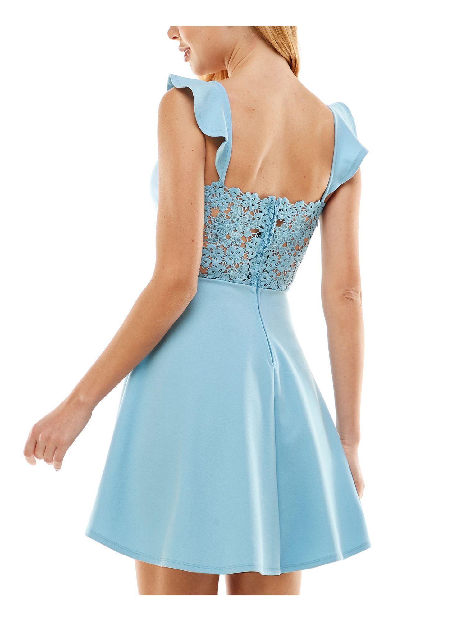 CITY STUDIO Womens Light Blue Zippered Ruffled Floral Lace Back Sleeveless Sweetheart Neckline Short Party Fit + Flare Dress Juniors 15 - Walmart.com CITY STUDIO Womens Light Blue Zippered Ruffled Floral Lace Back Sleeveless Sweetheart Neckline Short Party Fit + Flare Dress Juniors 15 - Walmart.com