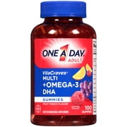 One A Day VitaCraves Multivitamin Gummies Plus Omega 3 DHA, Supplement with Vitamins A, C, D, E, B6, B12, and DHA Omega-3, 100 Count