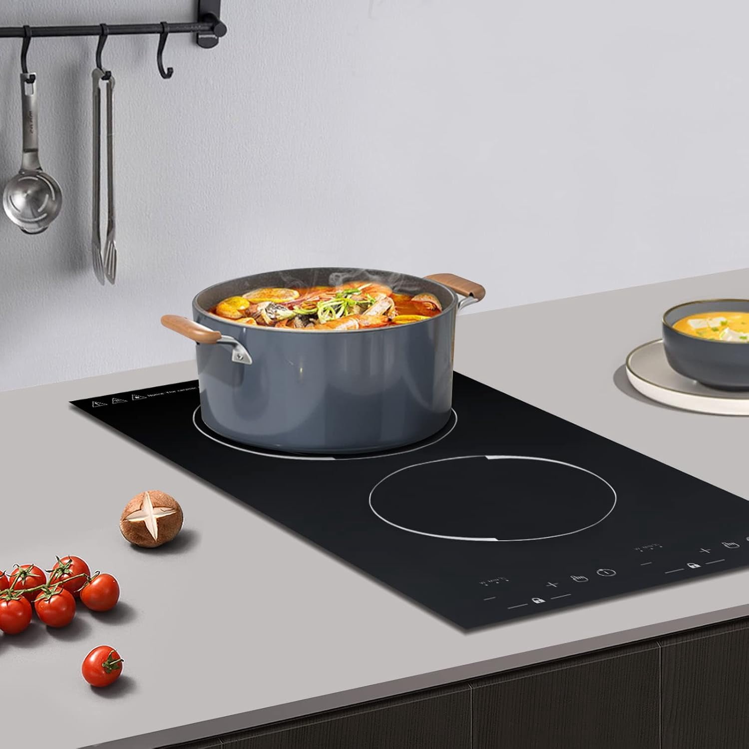Electric Cooktop 2 Burner Portable Induction Cooker with Burner Independent Control Ultrathin Body 9 gears Temperature 1200W+1100W-Multiple Power Levels 110V-120V (for Pot 10.24in)