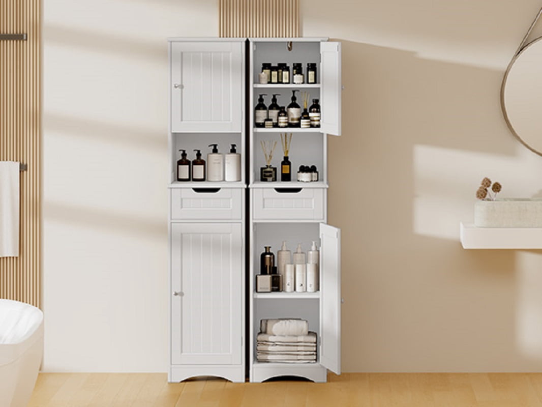 Asofer 67" Tall Bathroom Storage Cabinet, Modern Multipurpose Linen Tower for Bathroom, Living Room & Entryway, Adjustable Shelf, White