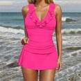 thumbnail image 4 of Sevevn Womens Solid Swimsuits Bandage Bathing Suits Roudn Neck Blackless Swimwear Spring Tops for Women Hot Pink M, 4 of 9
