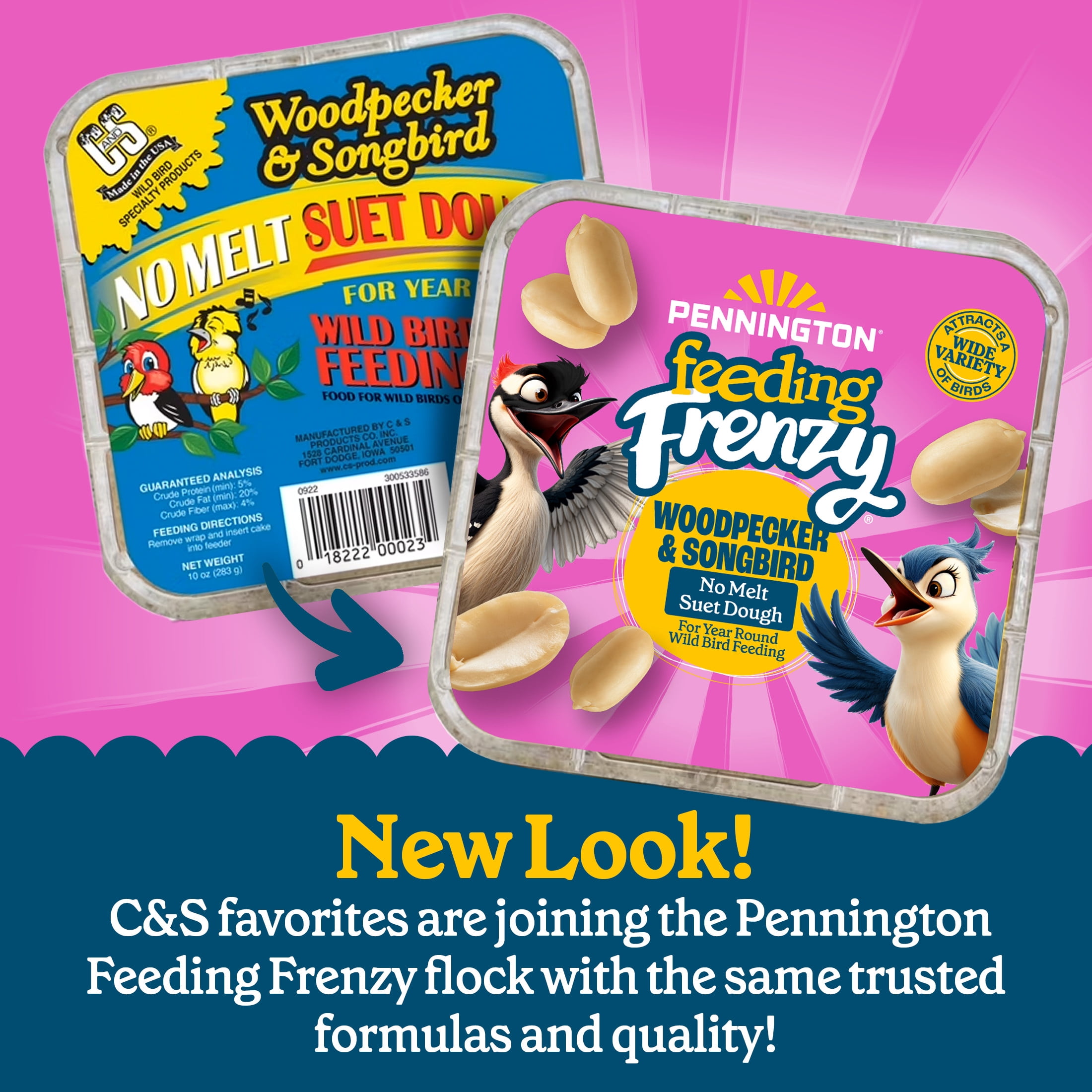Pennington Feeding Frenzy Woodpecker and Songbird Suet Treat, 10 oz. Cake, Wild Bird Food, 1 Pack, Fresh