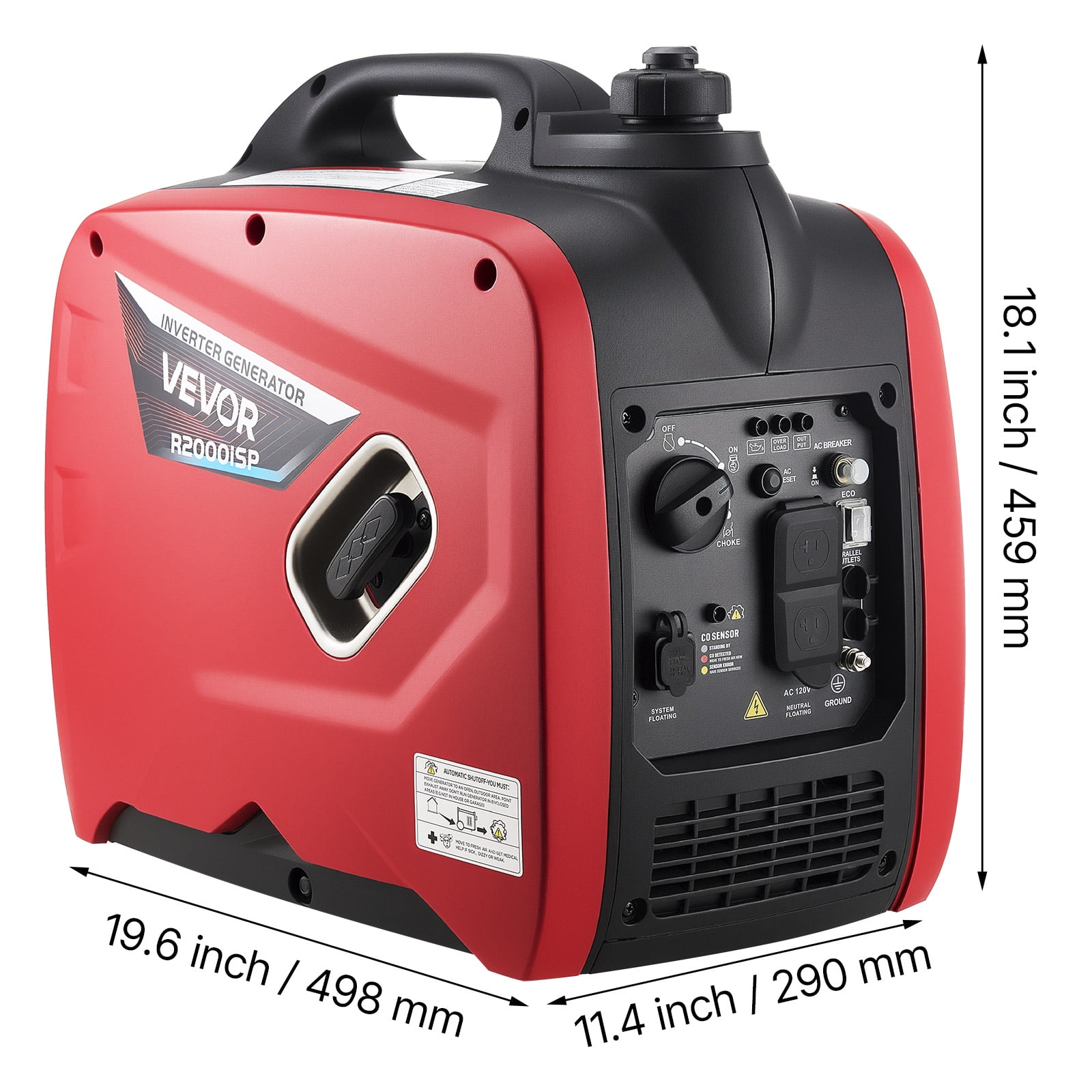 VEVOR Inverter Generator, 2900W Peak Watt Quiet Inverter Generator, Portable Inverters Generators for Home Use, Gas Powered, Compact and Lightweight Design - Stable Power, CO Sensor, Orange/Black
