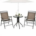 thumbnail image 2 of HAPPYGRILL 3 Pieces Patio Dining Set with Round Glass Table, Folding Chairs, Outdoor Chairs Table Set with Umbrella Hole for Garden Poolside Backyard, 2 of 7