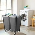 thumbnail image 7 of Dryser 2 Section Commercial Rolling Laundry Hamper on Wheels with Removable Canvas Bins - Gray, 7 of 7