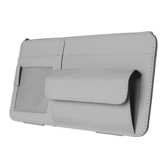 JP Car Visor Organizer with Multiple Pockets - Holds Sunglasses, Documents & Cards - Universal Fit for Most Vehicles, Grey