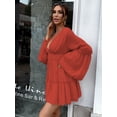 thumbnail image 3 of Missord Women Sexy Deep V Long Sleeve Slim Fit Oversized Loose Casual Pleated Dress, 3 of 5