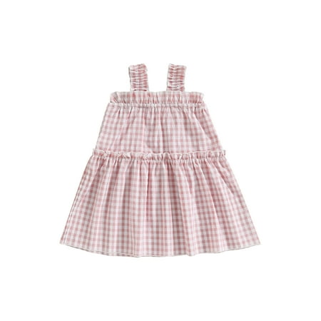 

Wassery Toddle Girls Dress Sleeveless Plaid Print A-line Dress Summer Dress for Casual Party Wear 3M-4T