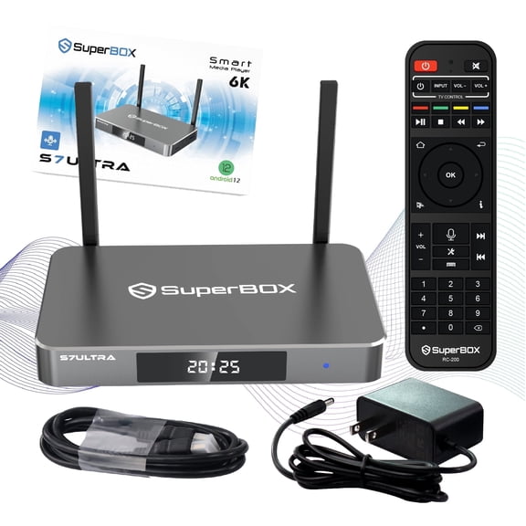 S7 Ultra SuperBox 2025 Fully Loaded with 4G 128GB Storage, Latest Superbox S6max Smart TV Box with Voice Remote, 2T2R Dual Band WiFi, Easy Setup Guide & Phone Support by Authorised Seller