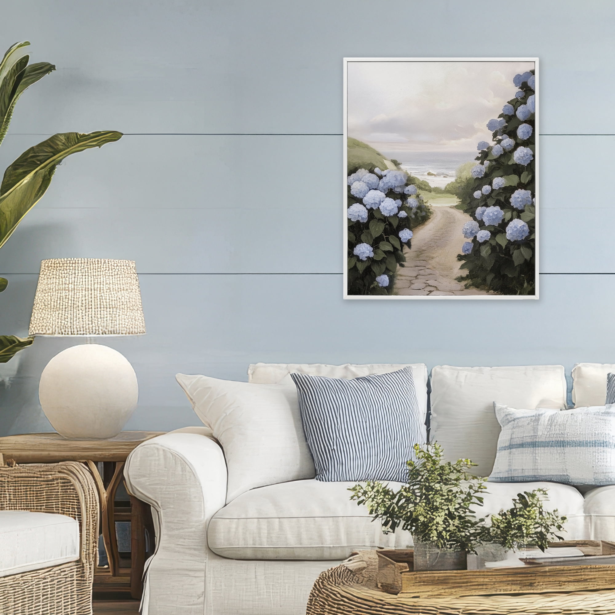 Stupell Industries Coastal Hydrangea Pathway White Framed Giclee Art, design by Sisi and Seb