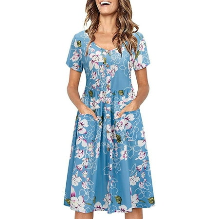 

ZIZOCWA Cute Summer Dresses For Teen Girls Casual Maxi Dress V Dress Skater With Pockets Sunmmer Neck Women S Button Dress Women S Dress Plus Size Maternity Gowns