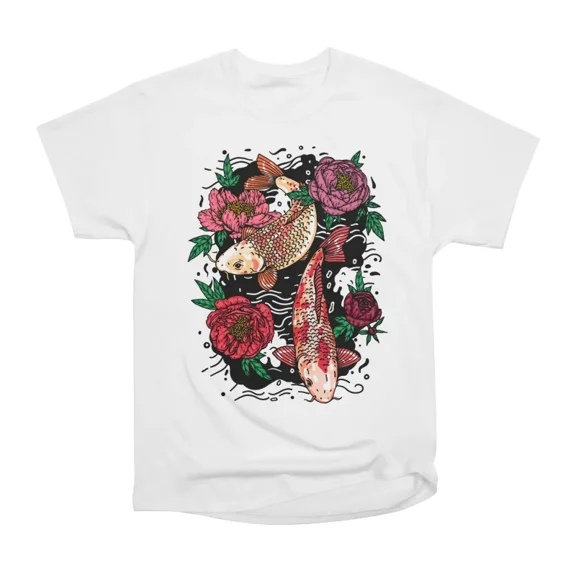 Koi and Peonies T-Shirt Tee Gift For Him Merch For Her Apparel For Friend
