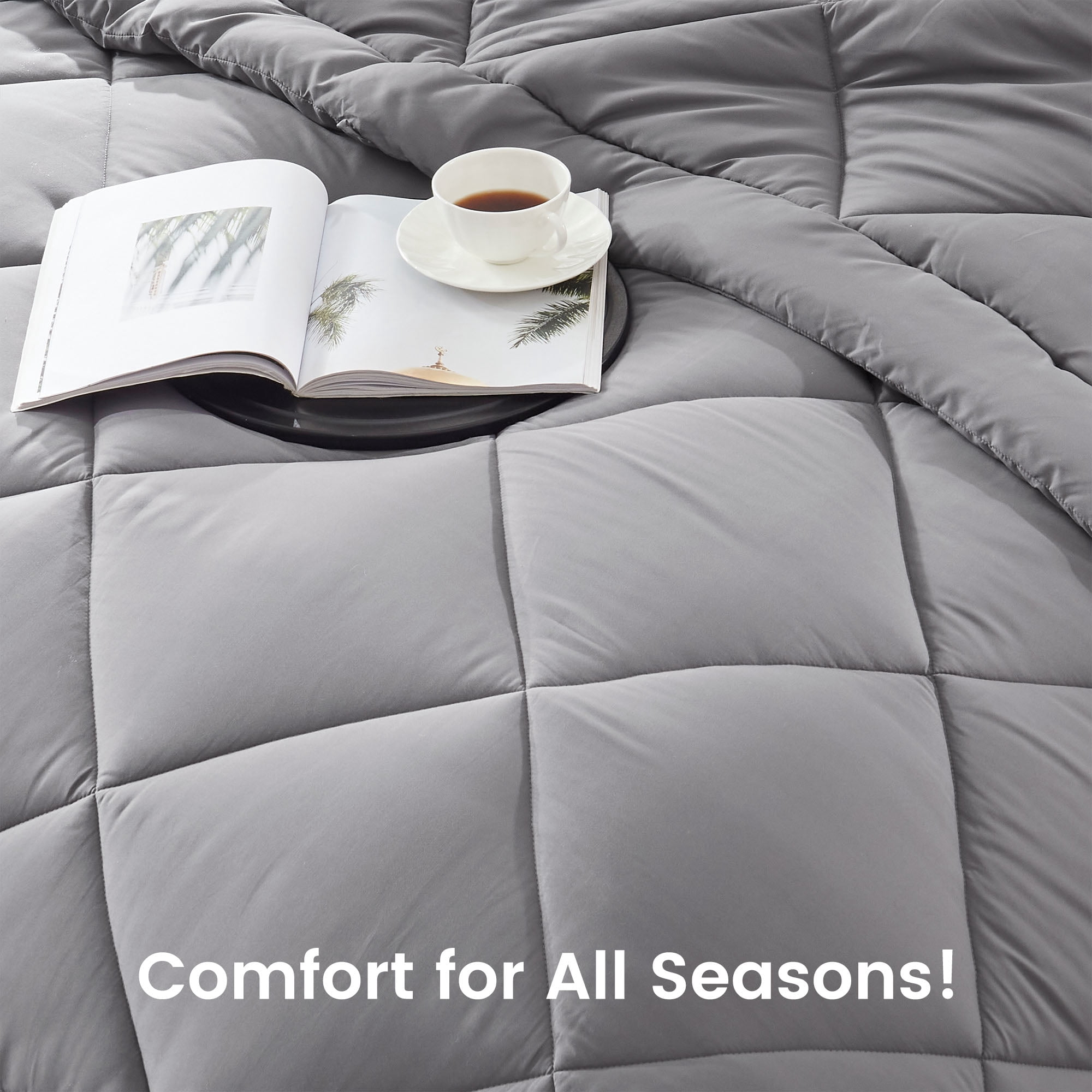 Sleep Zone King Size Comforter Duvet Insert, Down Alternative Reversible Comforter, Lightweight, Soft and Breathable Bedding All Season, Diamond Quilting Grey