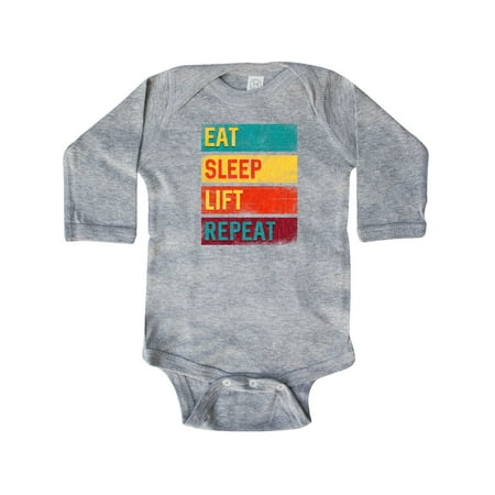 

Inktastic Weightlifting Fitness Eat Sleep Lift Repeat Gift Baby Boy or Baby Girl Long Sleeve Bodysuit