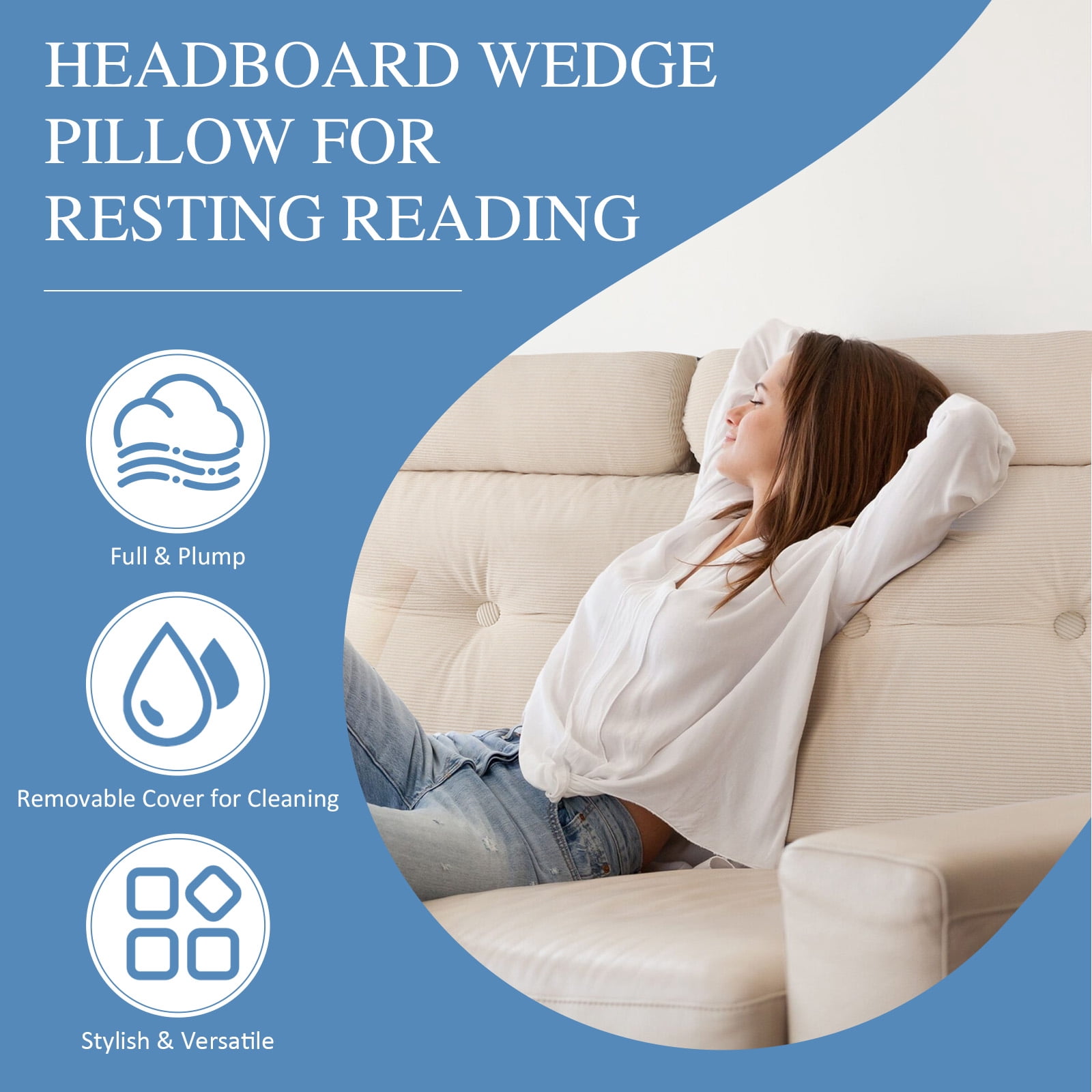 Lovote Bed Headboard Wedge Pillow with Neck Roll Pillow Ultimate Back Support and Comfort, 79"x20",Khiki
