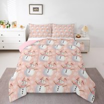 Castle Fairy Boys Girls Cartoon Winter Snowflakes Snowman Bedding Comforter Set 2pcs,Happy New Year Twin Comforter Sets Microfiber,Merry Christmas Xmas Breathable Bedding Set,Super Cozy Room Decor