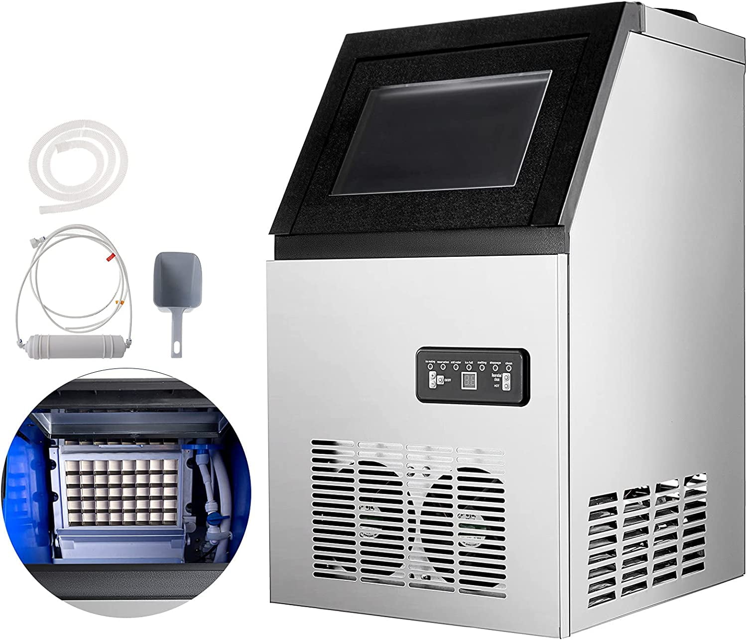 SHZOND Commercial Ice Maker 132lbs/24H Stainless Steel Commercial Ice Machine Auto Clean 5x8