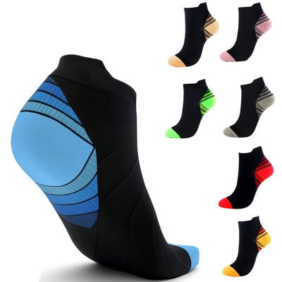 Compression Socks for Unisex Men and Women , Ankle Soft Moisture-Wicking Socks , Athletic Cushioned Low Cut Running Socks for a Secure Fit - 7 Pairs