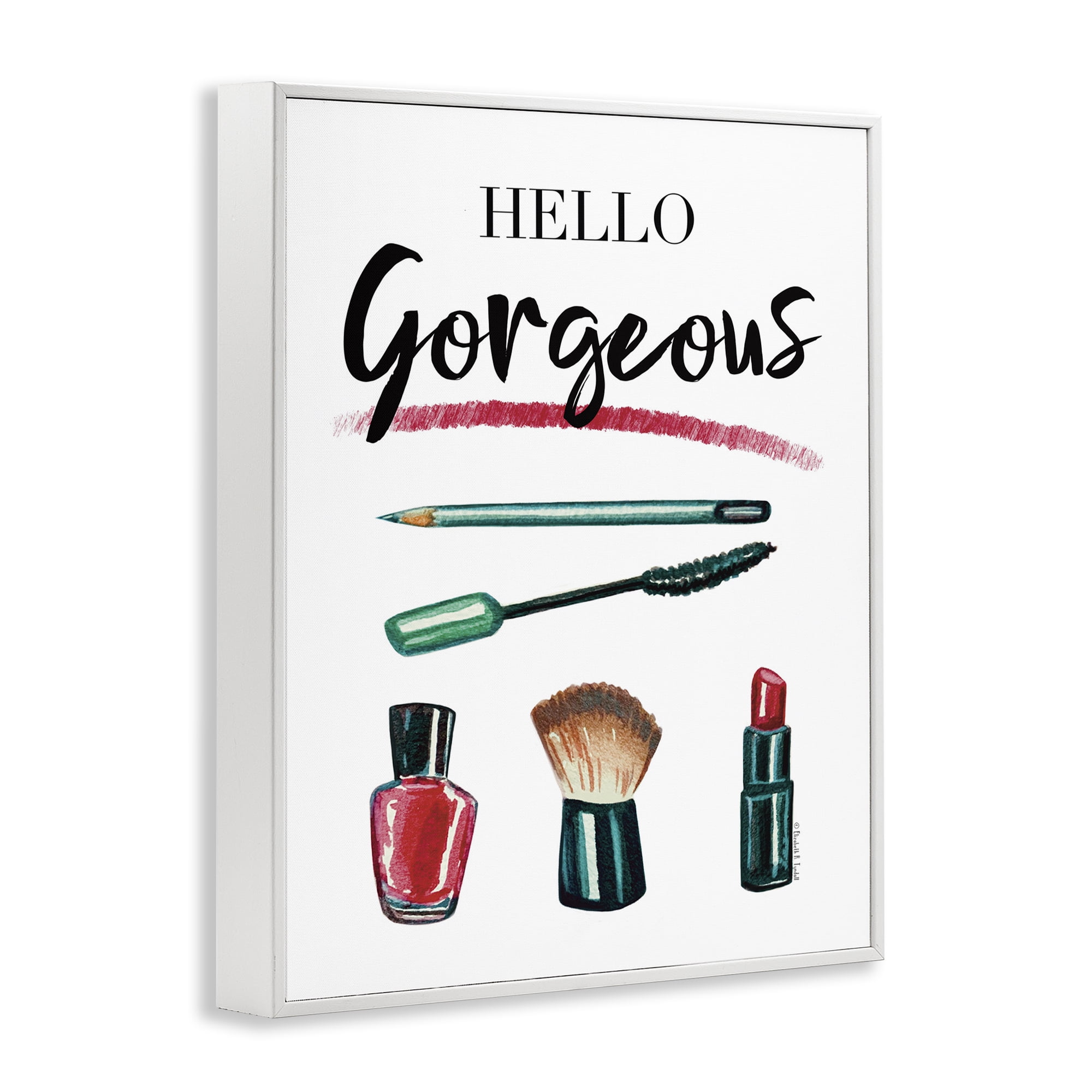 Stupell Industries Hello Gorgeous with Makeup Beauty & Fashion Painting White Framed Art Print Wall Art, 11 x 14