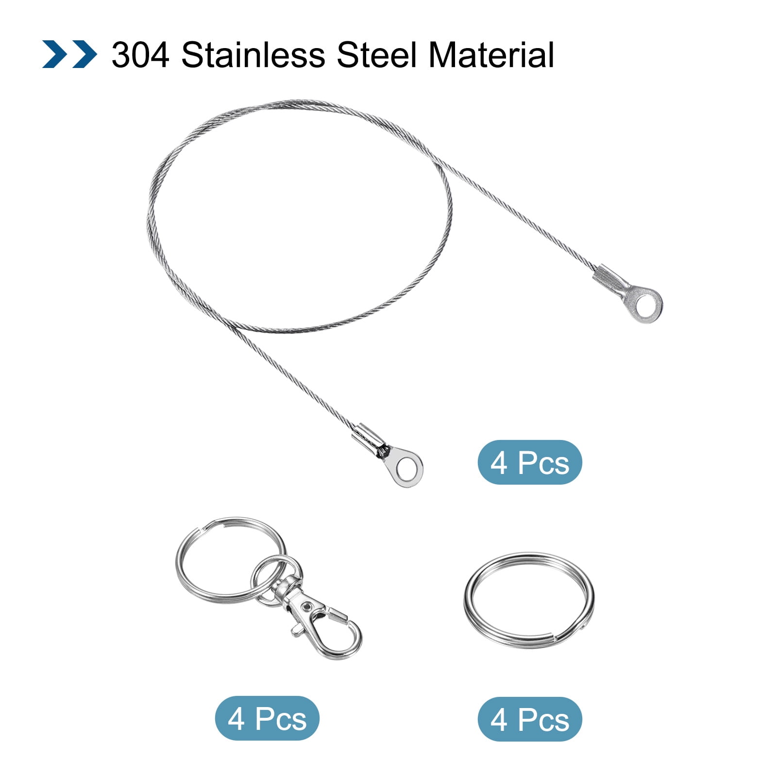 Unique Bargains Lanyard Cable Rope with Key Ring for Secure Silver Tone 1.5mmx50cm