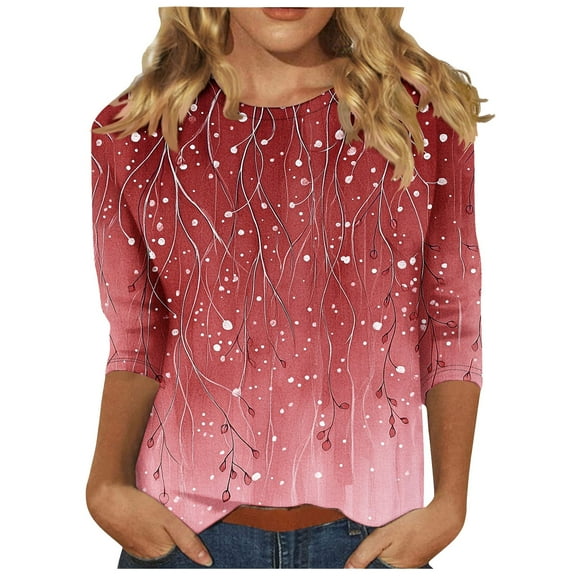 Njagoc3 Womens Blouses Plus Size Fashion Round-Neck Short Sleeved Printed Pullover Tops