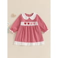 thumbnail image 4 of Jxzom Toddler Baby Girl Valentines Day Outfit Heart Embroidery Peter Pan Collar Long Sleeve Plaid Smocked Dress 3-7 Years Kids Girls Valentines Clothes, 4 of 8