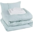 thumbnail image 2 of Chezmoi Collection Athena King Bed in a Bag 7-Pieces Floral Chenille Embroidered Pom Pom Stripe Comforter Set with Sheets All Season Bedding Set, King, Pale Blue, 2 of 6