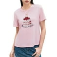 thumbnail image 3 of Yunliwuli Women Short Sleeve T-Shirts Cherry Cake Print Crew Neck Shirts Summer Casual Slim Fit Tops Streetwear, 3 of 10