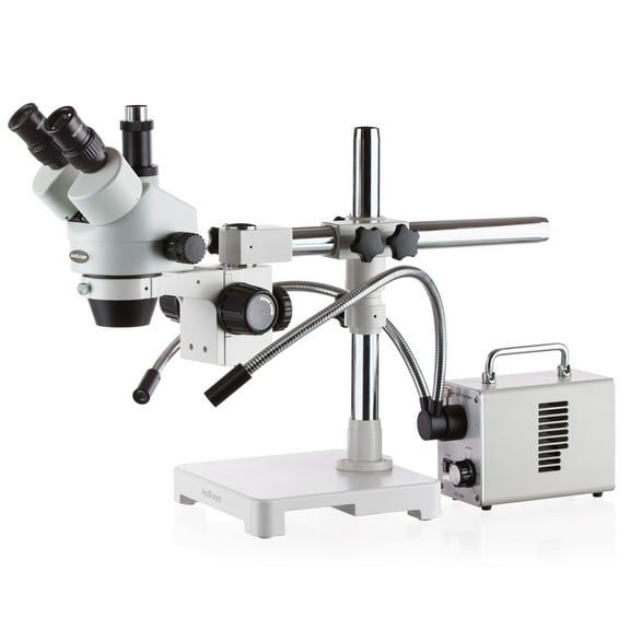 AmScope 7X-45X Stereo Microscope with LED Illuminator and Dual Gooseneck Fiber Optics New