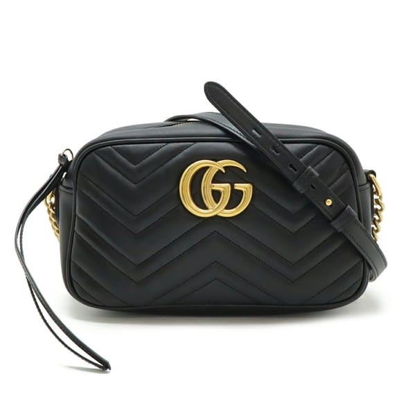 Pre-Owned GUCCI GG Marmont Shoulder Bag, Pochette, Chain Quilted Leather, Black, 447632