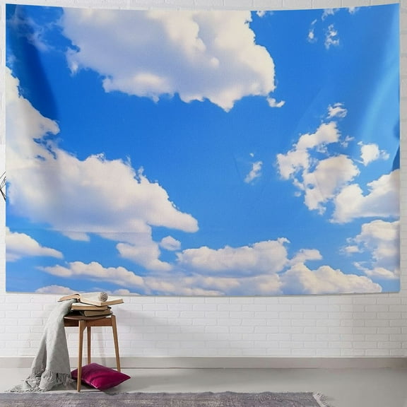 Creowell  Blue Sky Tapestry White Cloud Tapestry Wall Hanging Ceiling Tapestries Clear Sunny Sky Clouds Backdrop Art Poster Wall Decor for Bedroom Living Room Dorm Kitchen Bathroom 40x30inch